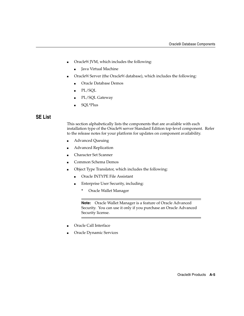 Se list | Oracle Audio Technologies ORACLE9I B10508-01 User Manual | Page 111 / 186