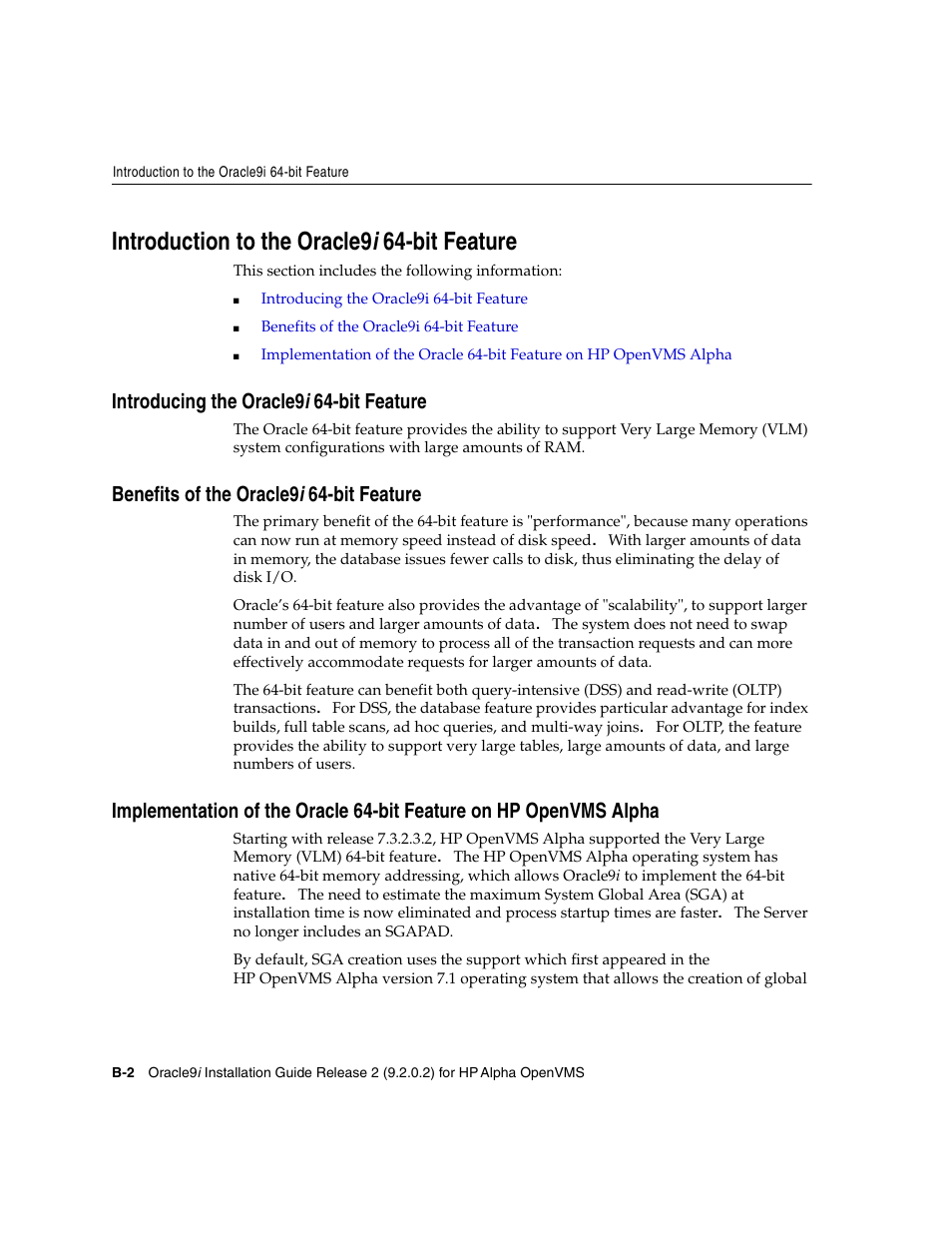 Introduction to the oracle9i 64-bit feature, Introducing the oracle9i 64-bit feature, Benefits of the oracle9i 64-bit feature | Introduction to the oracle9, Introducing the oracle9, Benefits of the oracle9, Introduction to the oracle9 i 64-bit feature, Introducing the oracle9 i 64-bit feature, Benefits of the oracle9 i 64-bit feature | Oracle Audio Technologies ORACLE9I B10508-01 User Manual | Page 134 / 186