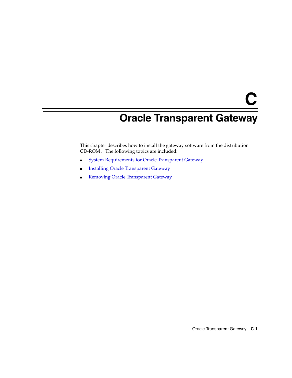 C oracle transparent gateway, Oracle transparent gateway | Oracle Audio Technologies ORACLE9I B10508-01 User Manual | Page 137 / 186