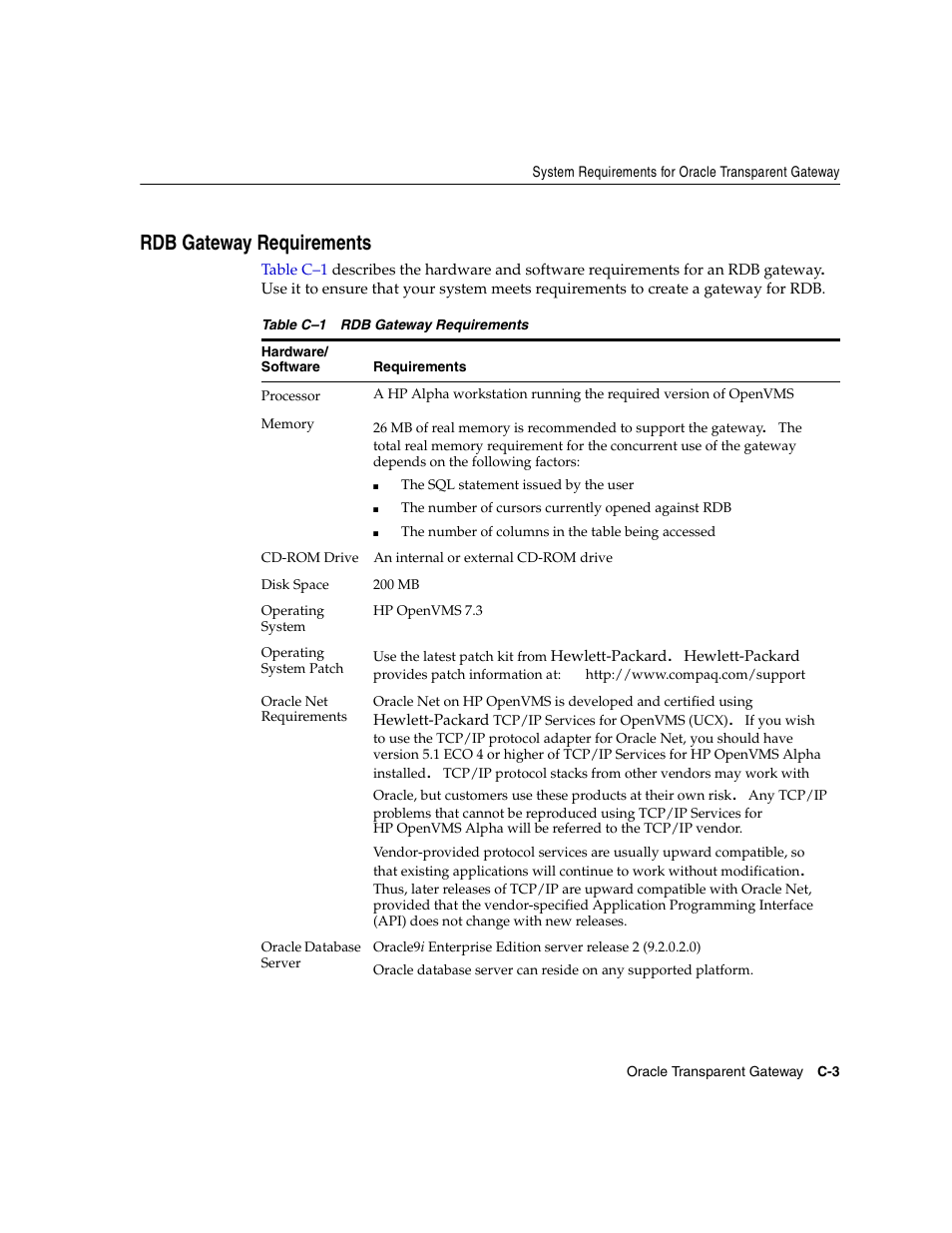 Rdb gateway requirements | Oracle Audio Technologies ORACLE9I B10508-01 User Manual | Page 139 / 186