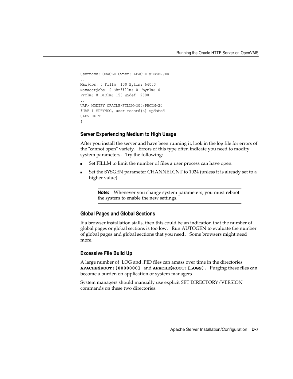 Server experiencing medium to high usage, Excessive file build up | Oracle Audio Technologies ORACLE9I B10508-01 User Manual | Page 153 / 186