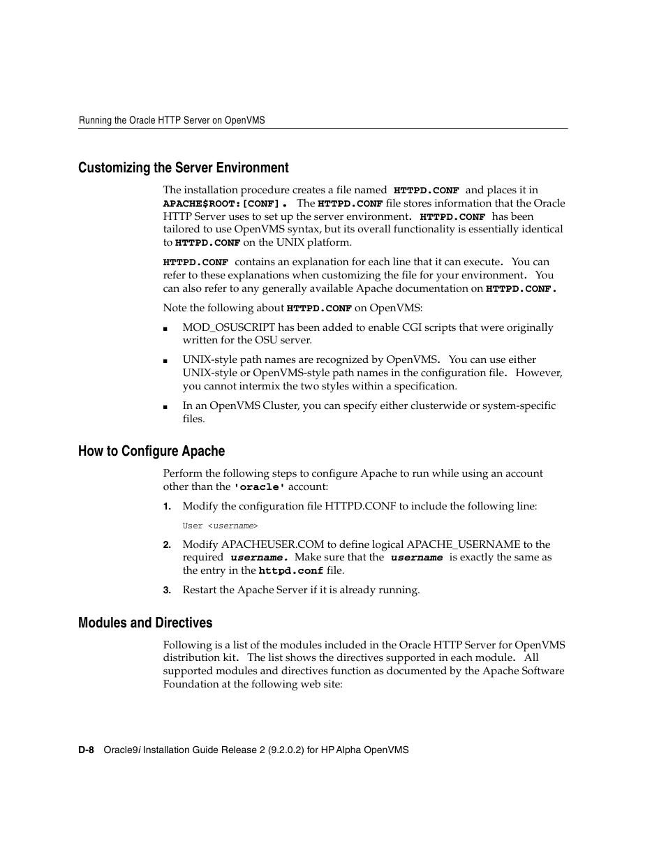 Customizing the server environment, How to configure apache, Modules and directives | Oracle Audio Technologies ORACLE9I B10508-01 User Manual | Page 154 / 186