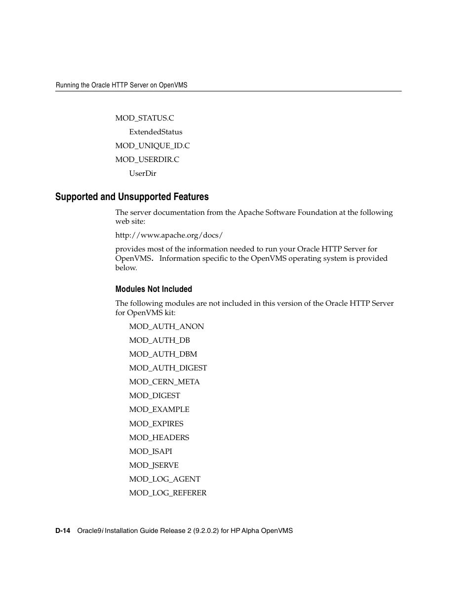 Supported and unsupported features, Modules not included | Oracle Audio Technologies ORACLE9I B10508-01 User Manual | Page 160 / 186