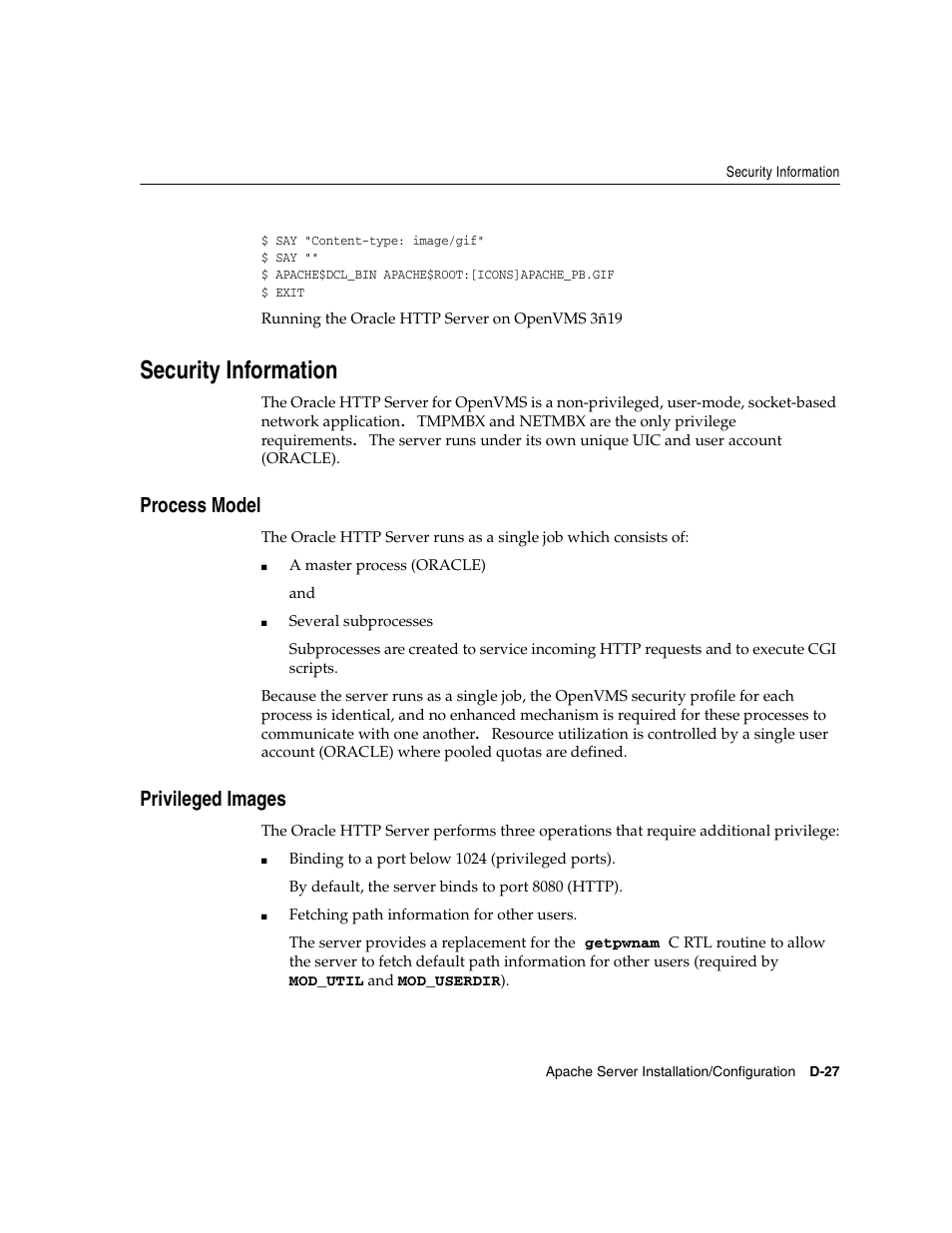 Security information, Process model, Privileged images | Oracle Audio Technologies ORACLE9I B10508-01 User Manual | Page 173 / 186