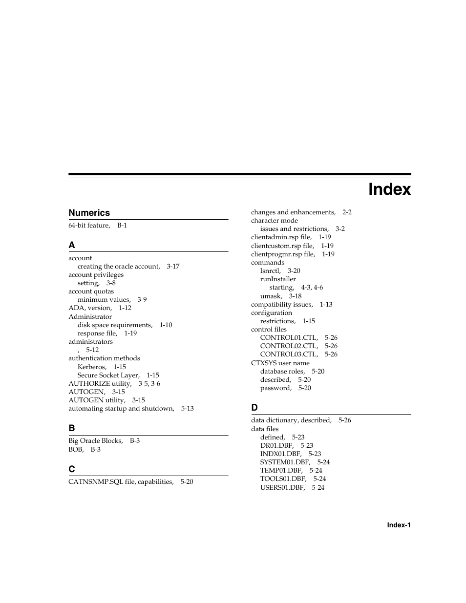 Index | Oracle Audio Technologies ORACLE9I B10508-01 User Manual | Page 177 / 186