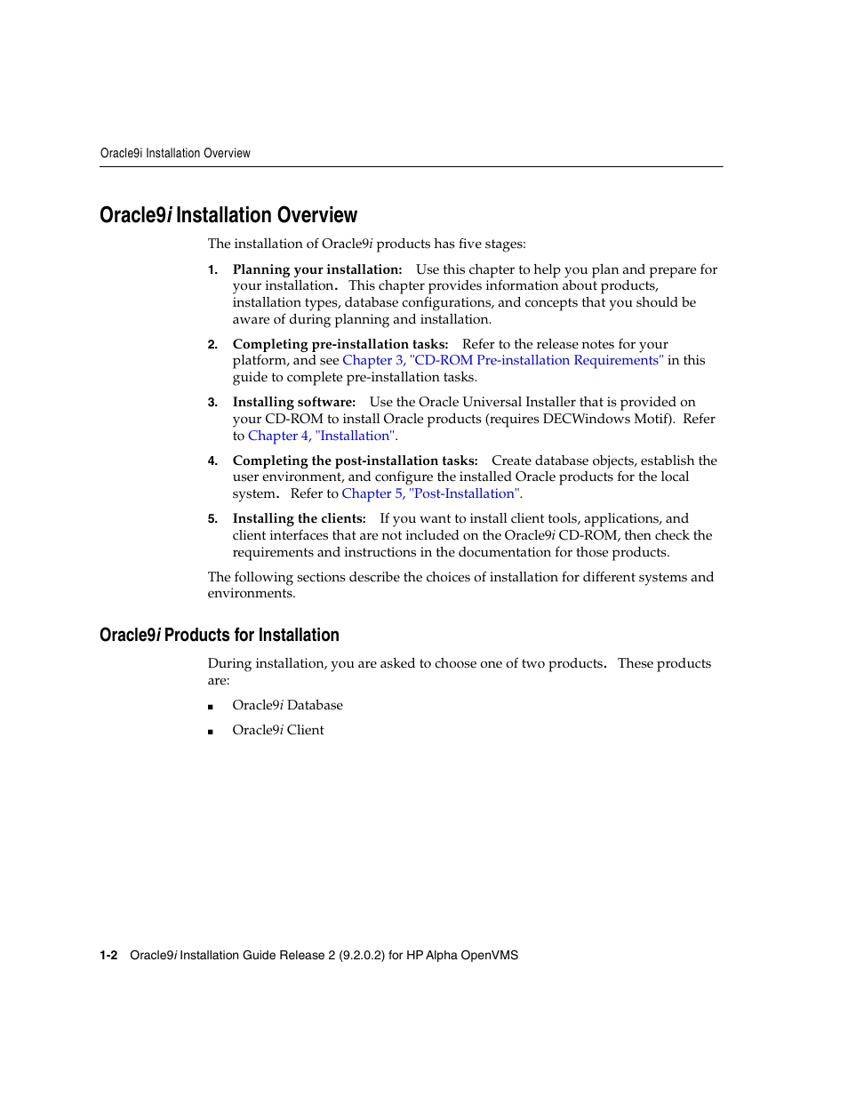 Oracle9i installation overview, Oracle9i products for installation, Oracle9 | Oracle9 i, Oracle9 i installation overview, Oracle9 i products for installation | Oracle Audio Technologies ORACLE9I B10508-01 User Manual | Page 18 / 186