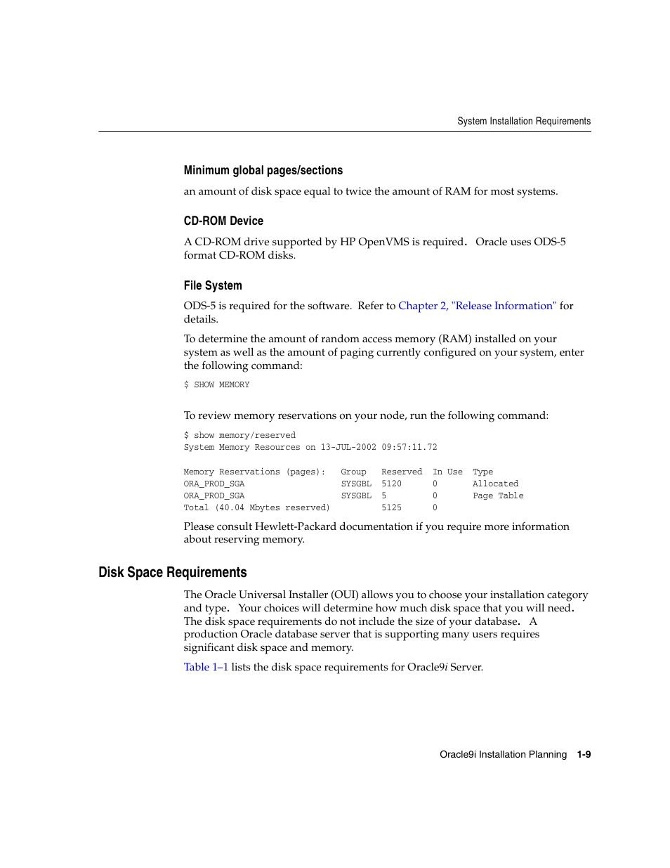 Cdrom device, File system, Disk space requirements | Oracle Audio Technologies ORACLE9I B10508-01 User Manual | Page 25 / 186