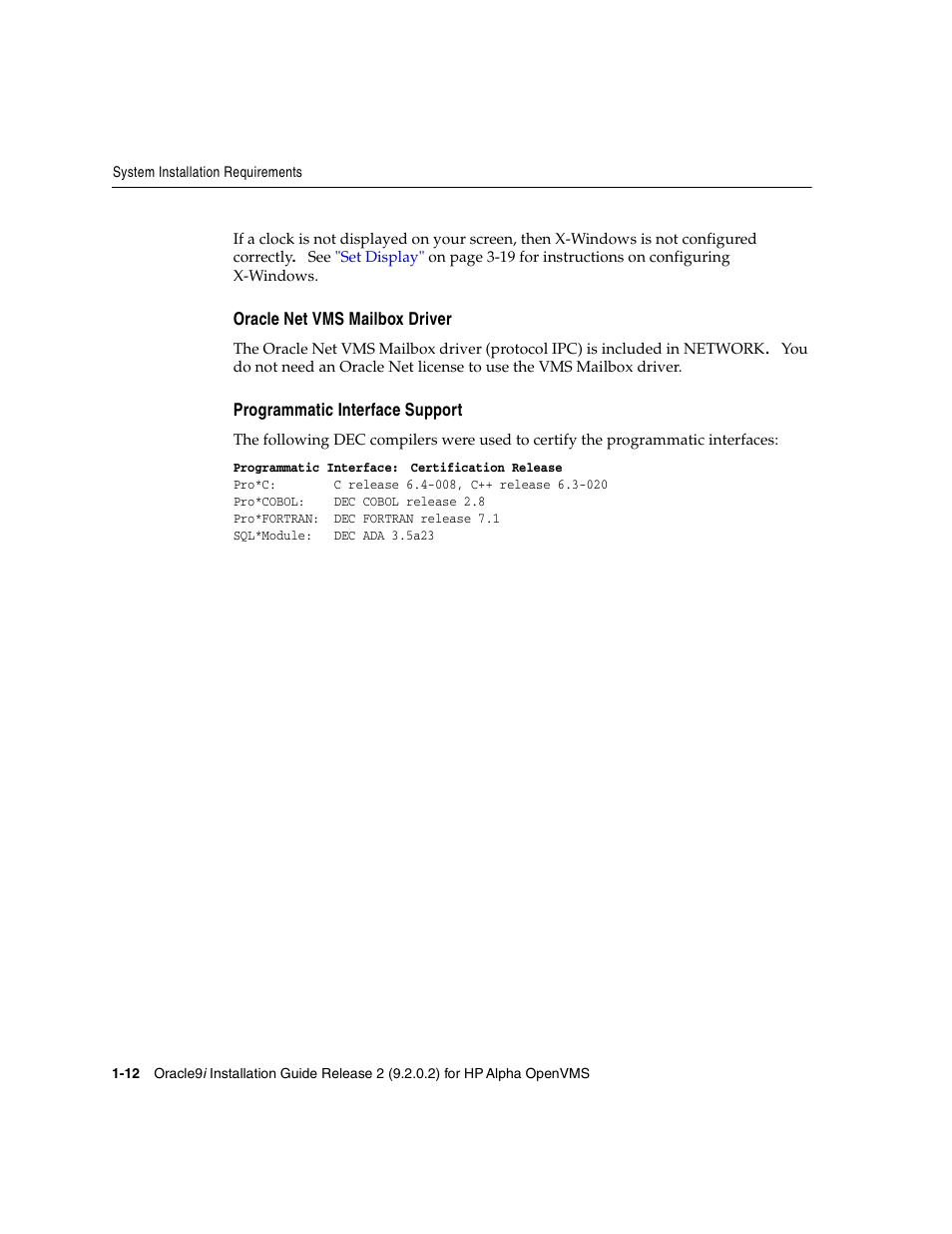 Oracle net vms mailbox driver, Programmatic interface support | Oracle Audio Technologies ORACLE9I B10508-01 User Manual | Page 28 / 186