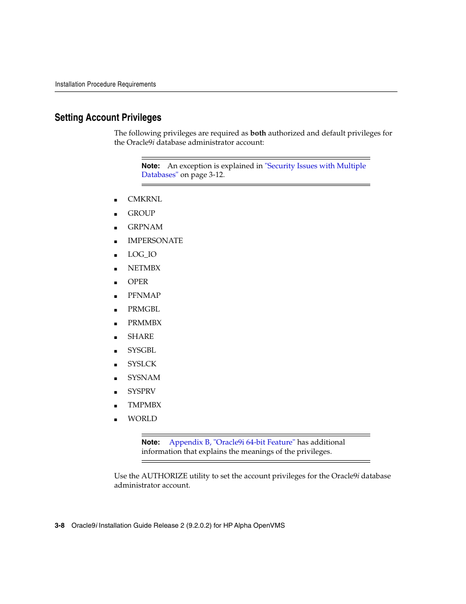 Setting account privileges | Oracle Audio Technologies ORACLE9I B10508-01 User Manual | Page 52 / 186