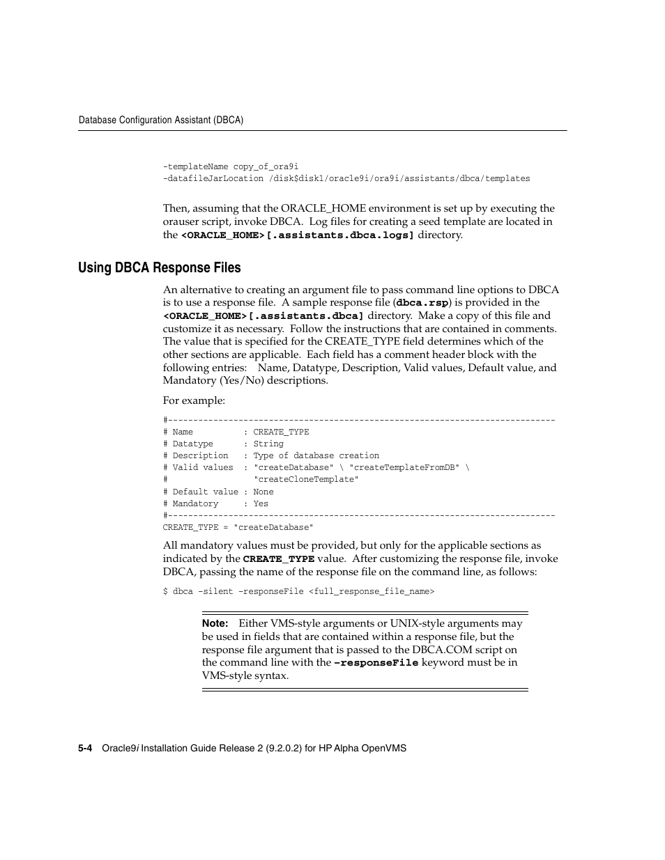 Using dbca response files | Oracle Audio Technologies ORACLE9I B10508-01 User Manual | Page 80 / 186