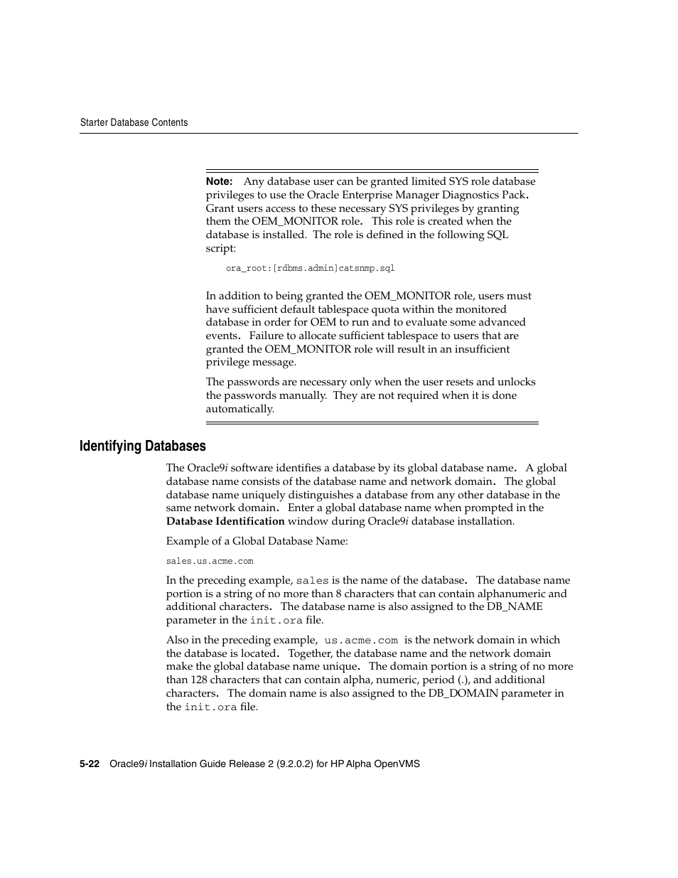 Identifying databases | Oracle Audio Technologies ORACLE9I B10508-01 User Manual | Page 98 / 186