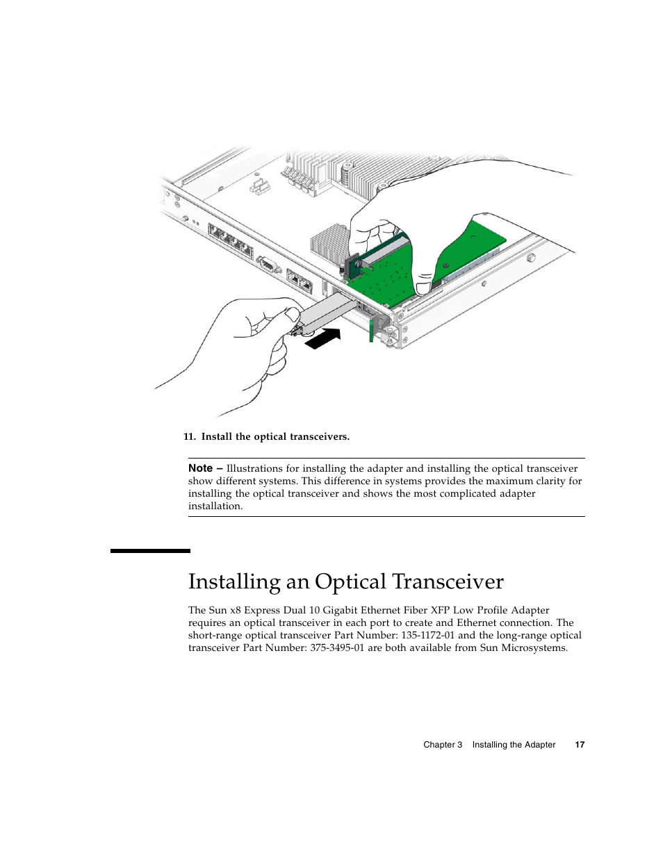 Installing an optical transceiver | Oracle Audio Technologies Sun Oracle SunDual 10GbE XFP User Manual | Page 27 / 86