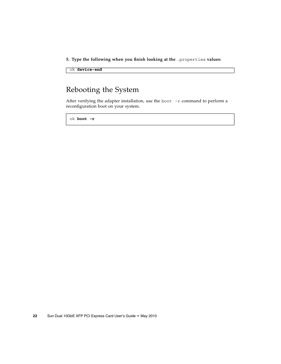 Rebooting the system | Oracle Audio Technologies Sun Oracle SunDual 10GbE XFP User Manual | Page 32 / 86