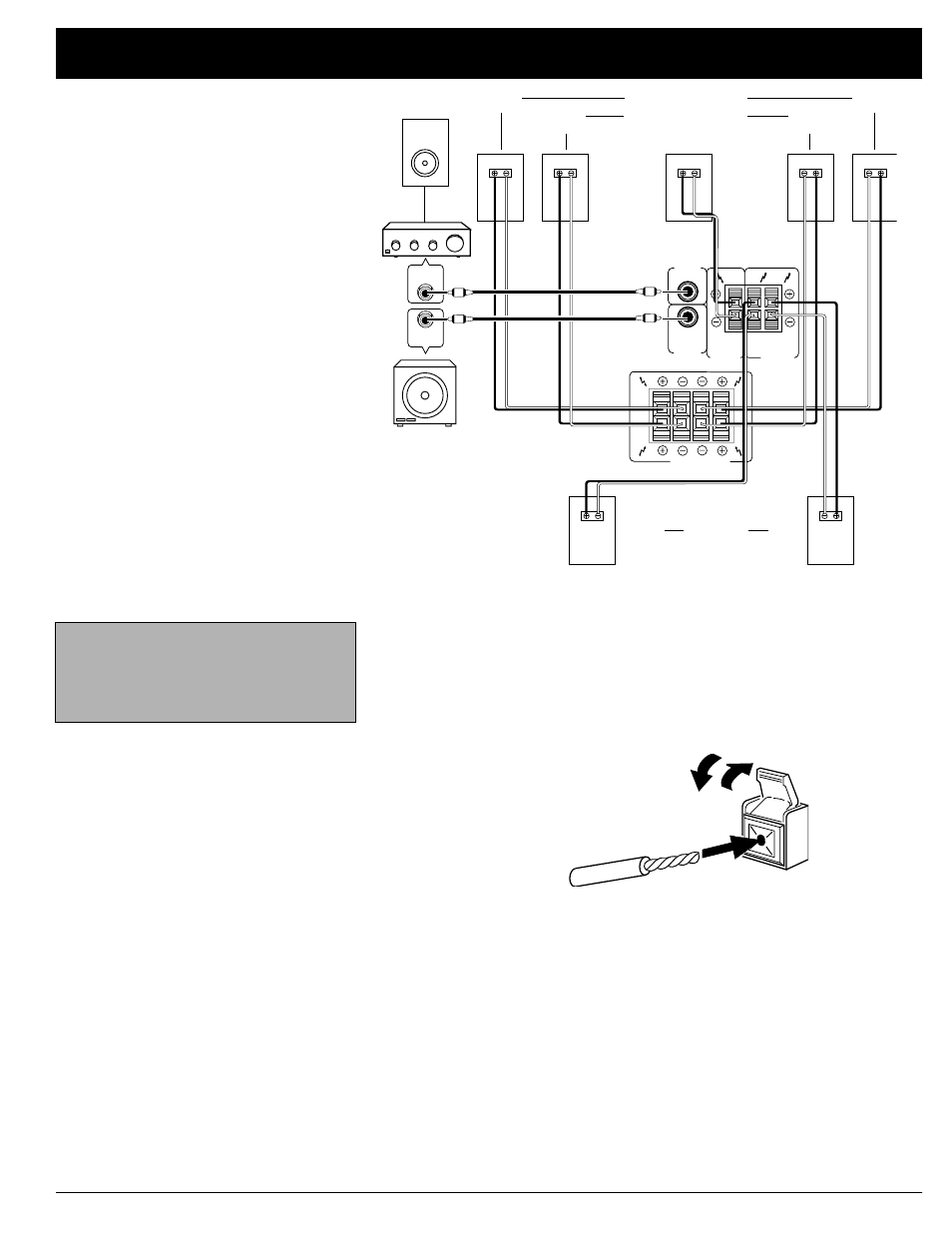 Preparing your receiver, Connecting the a and b speakers, Terminals. 1. lift the receiver’s | Terminals | Optimus STAV-3690 User Manual | Page 7 / 36