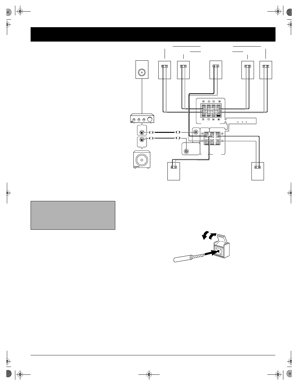 Preparing your receiver, Connecting the front speakers, Terminals. 1. press open the receiver’s | Terminals, but only, Terminals | Optimus STAV-3790 User Manual | Page 7 / 44