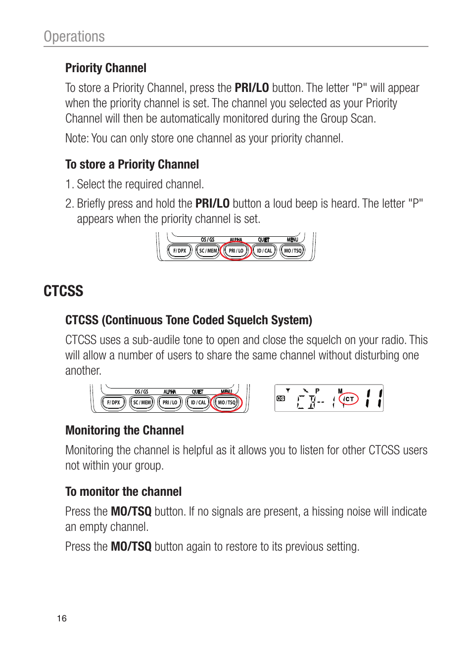 Operations, Ctcss | Oricom UHF200 User Manual | Page 16 / 36