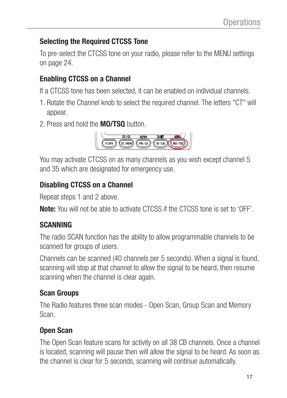 Operations | Oricom UHF200 User Manual | Page 17 / 36