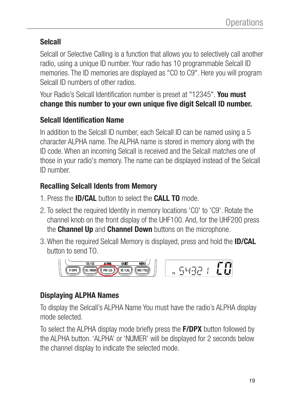 Operations | Oricom UHF200 User Manual | Page 19 / 36