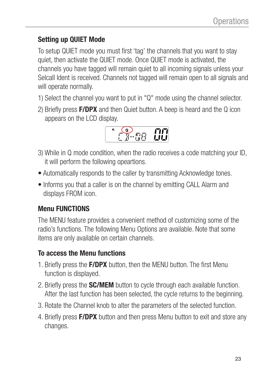 Operations | Oricom UHF200 User Manual | Page 23 / 36