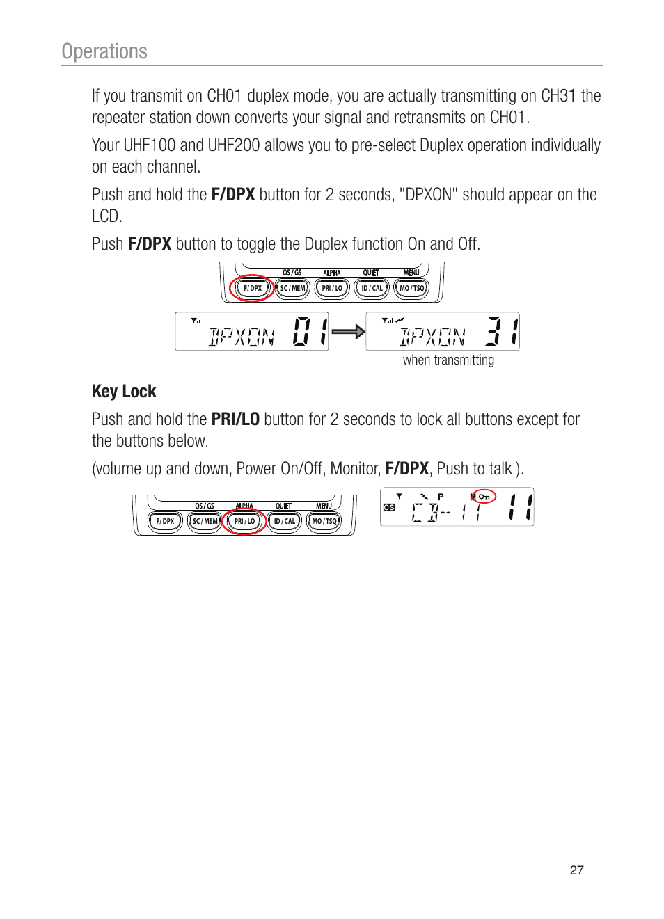 Operations, When transmitting | Oricom UHF200 User Manual | Page 27 / 36