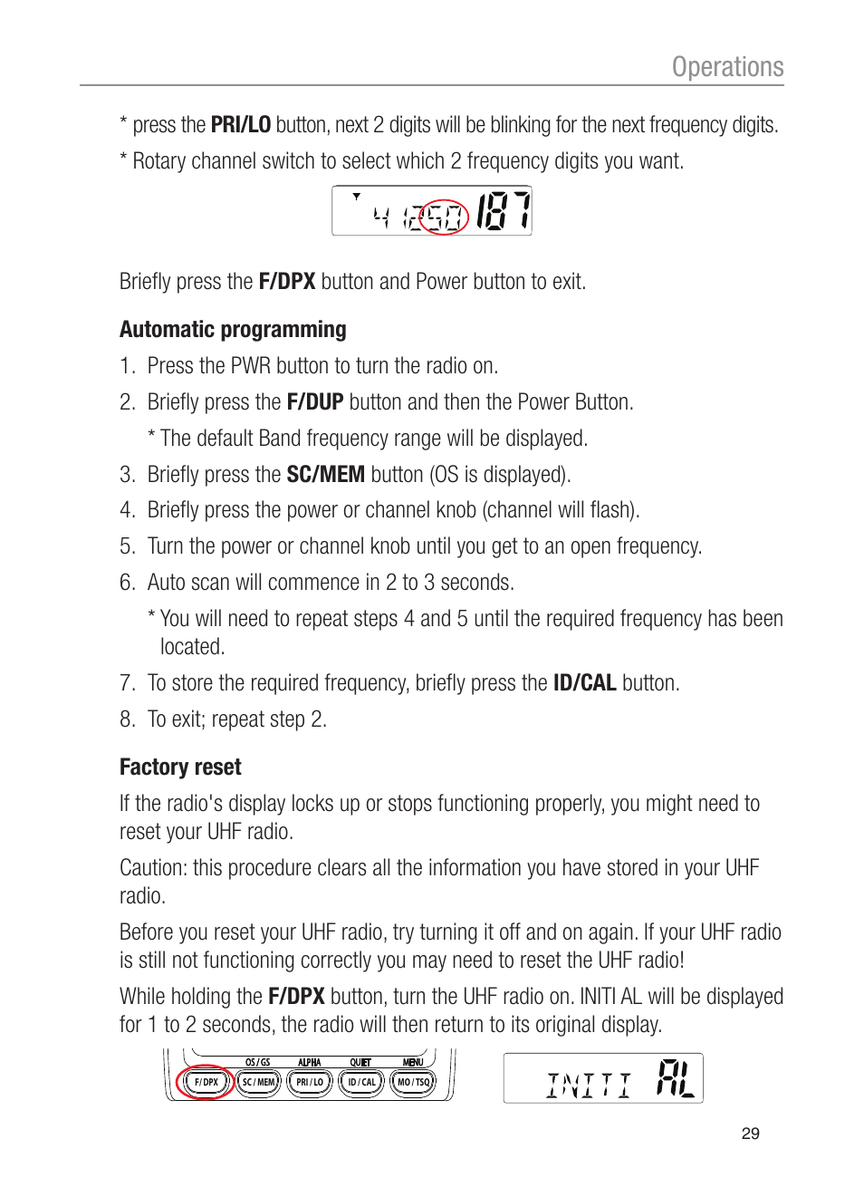 Operations | Oricom UHF200 User Manual | Page 29 / 36