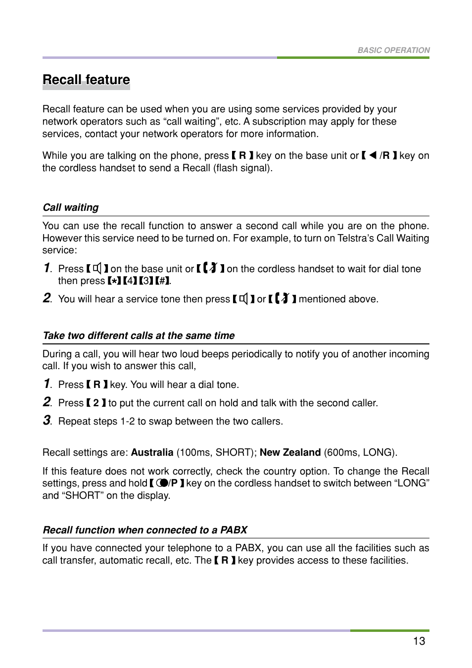 Recall feature | Oricom M5500 Series User Manual | Page 15 / 52