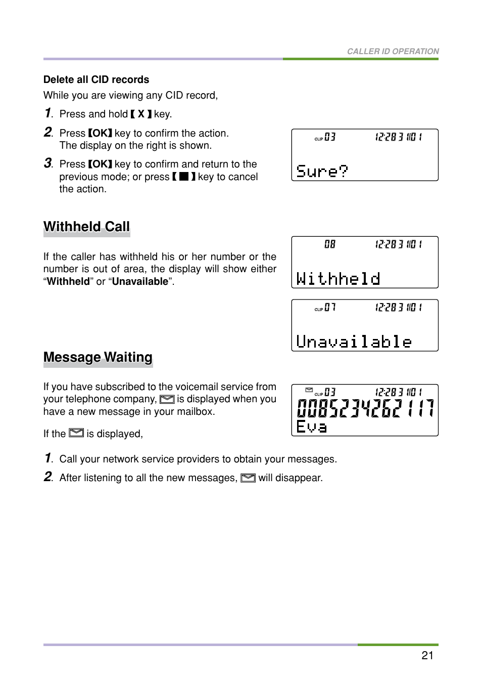 Message waiting, Withheld call | Oricom M5500 Series User Manual | Page 23 / 52