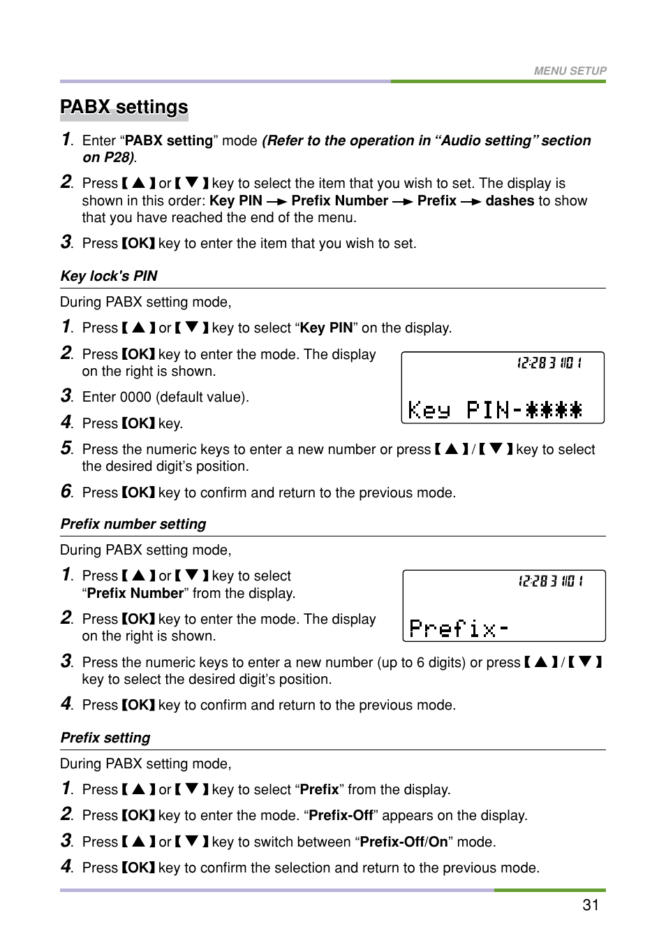 Pabx settings | Oricom M5500 Series User Manual | Page 33 / 52