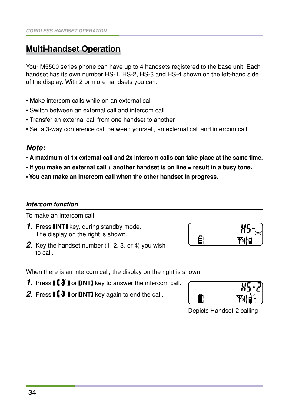Multi-handset operation | Oricom M5500 Series User Manual | Page 36 / 52