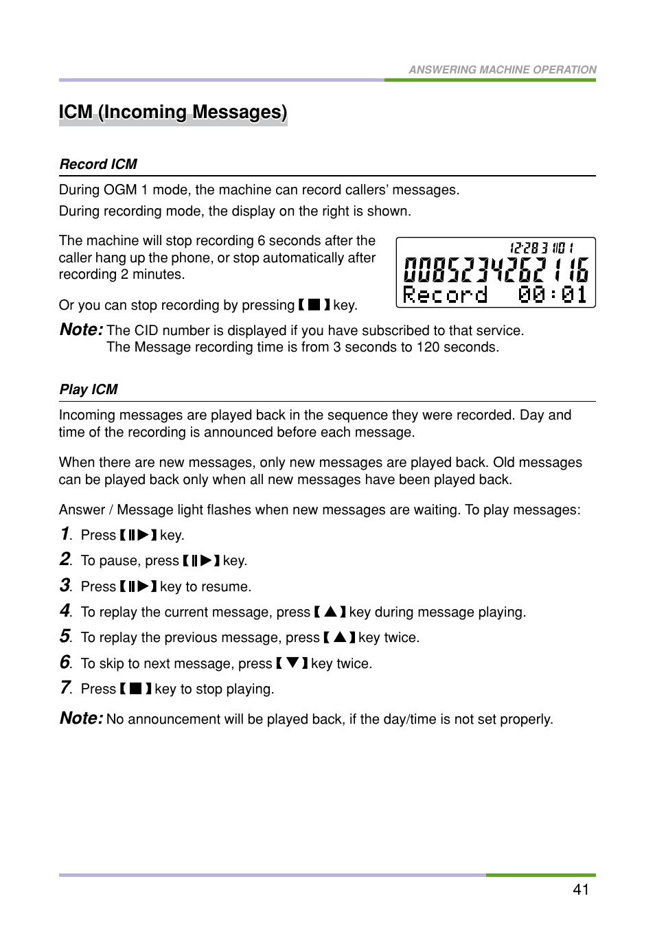 Icm (incoming messages) | Oricom M5500 Series User Manual | Page 43 / 52