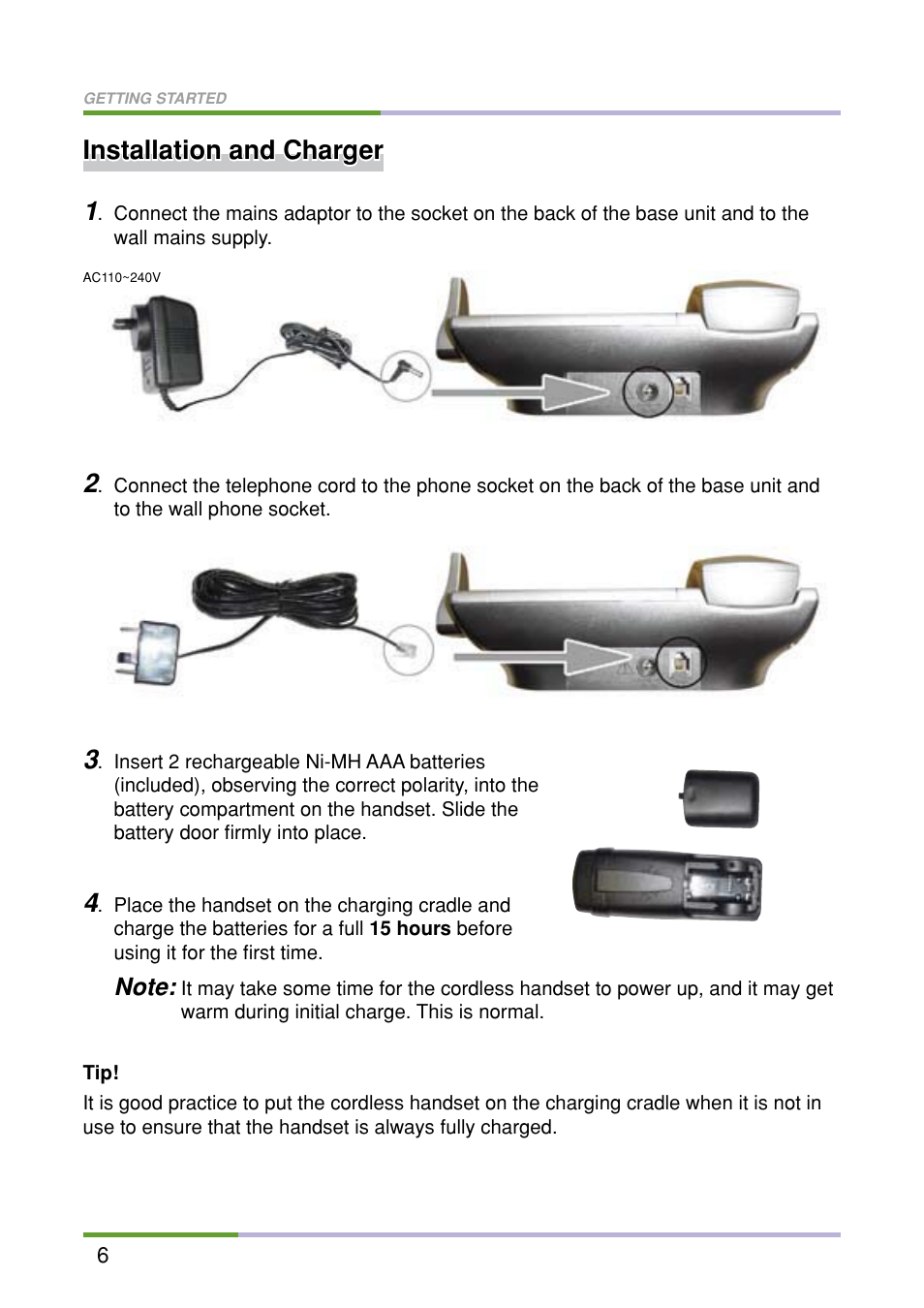 Installation and charger 1 | Oricom M5500 Series User Manual | Page 8 / 52