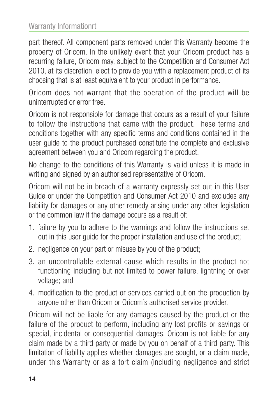 Oricom CARE80 User Manual | Page 16 / 18