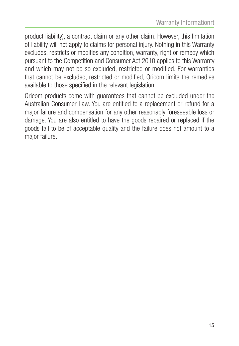 Oricom CARE80 User Manual | Page 17 / 18