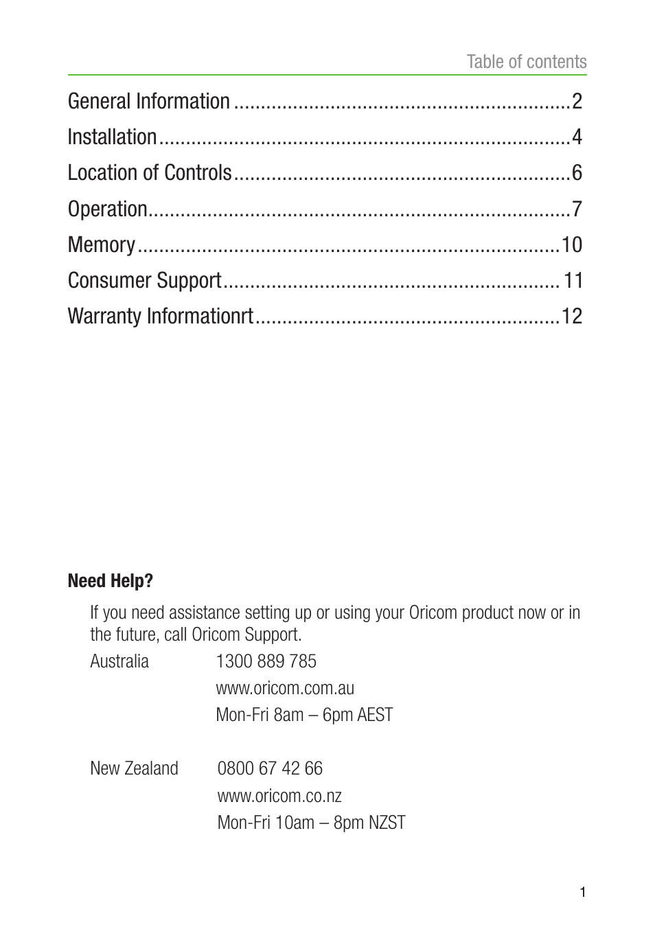 Oricom CARE80 User Manual | Page 3 / 18