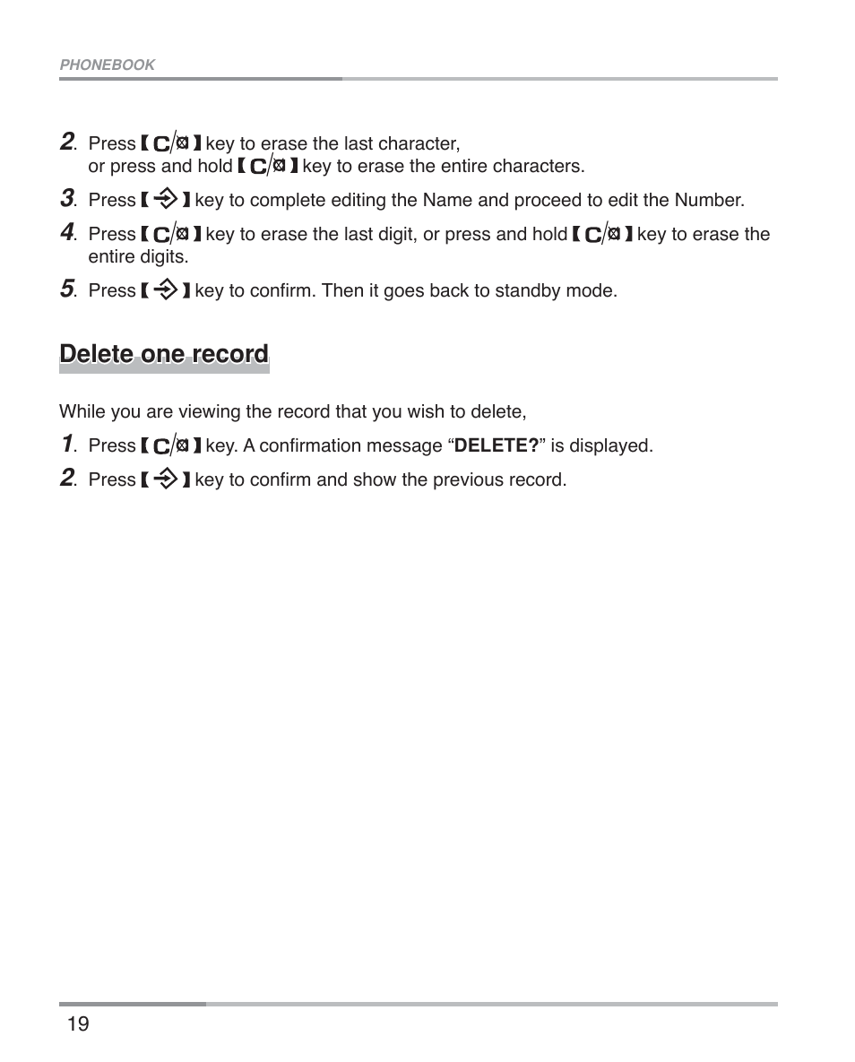 Delete one record | Oricom ECO5100 User Manual | Page 22 / 44