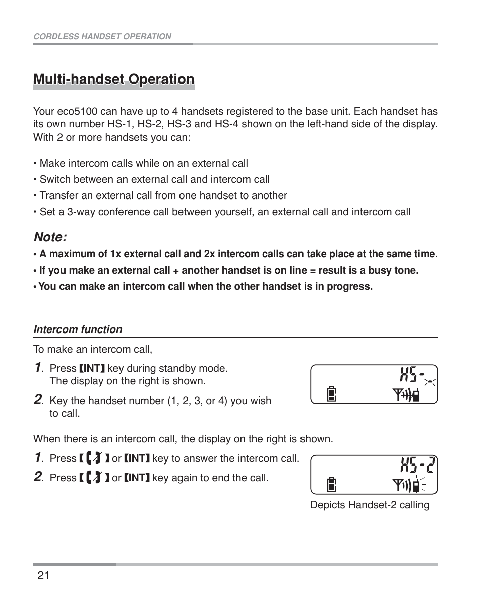 Multi-handset operation | Oricom ECO5100 User Manual | Page 24 / 44