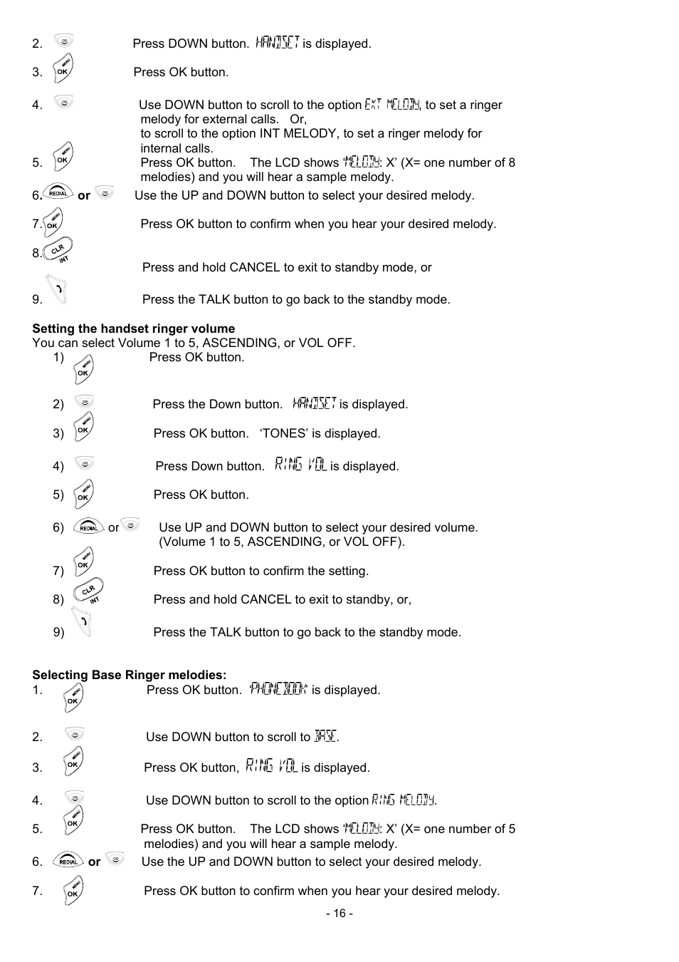 Setting the handset ringer volume | Oricom BB100 User Manual | Page 16 / 25