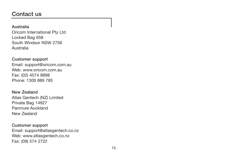 Contact us | Oricom PMR888 User Manual | Page 14 / 15