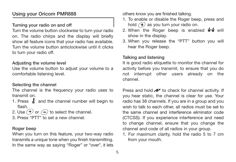 Oricom PMR888 User Manual | Page 6 / 15