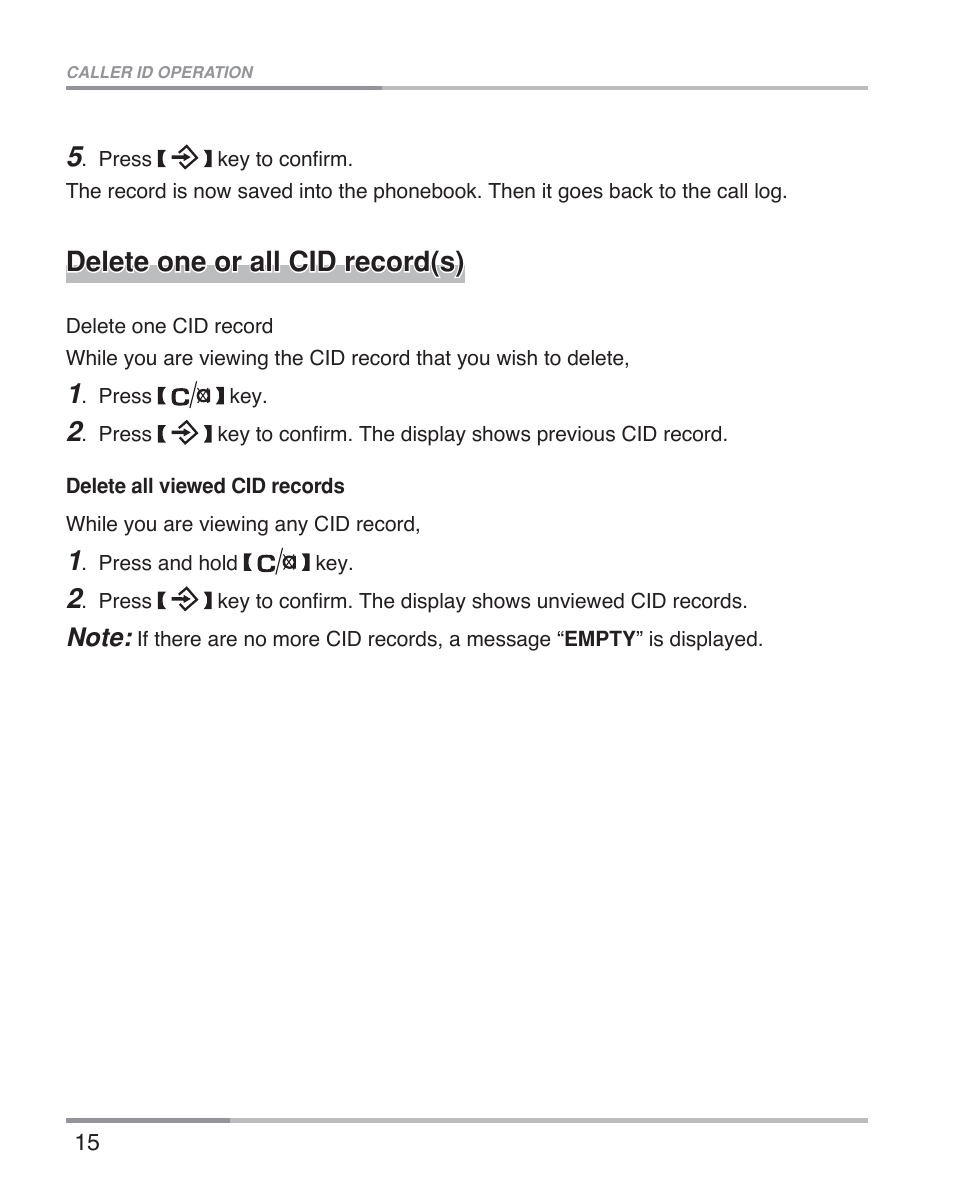 Delete one or all cid record(s) | Oricom eco5100 Series User Manual | Page 18 / 44