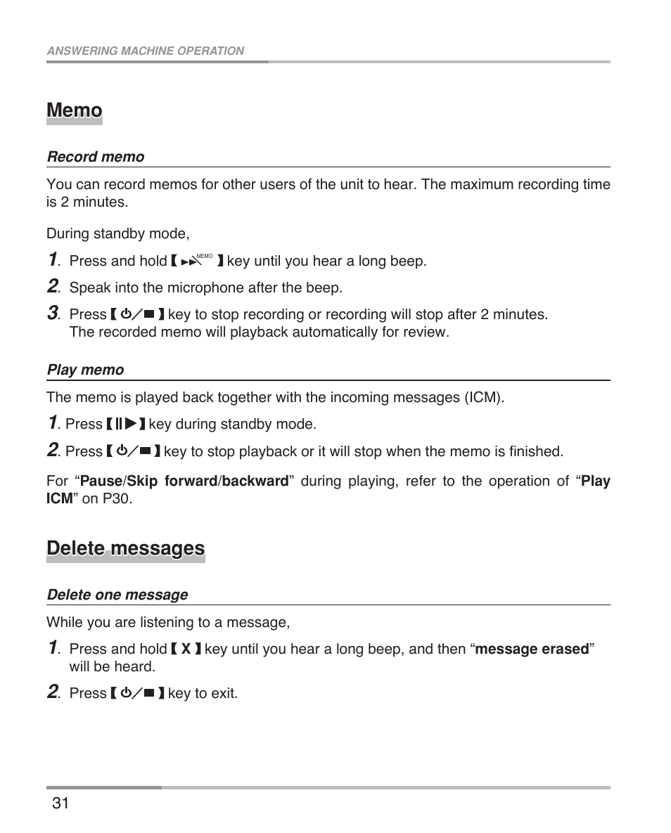 Delete messages | Oricom eco5100 Series User Manual | Page 34 / 44