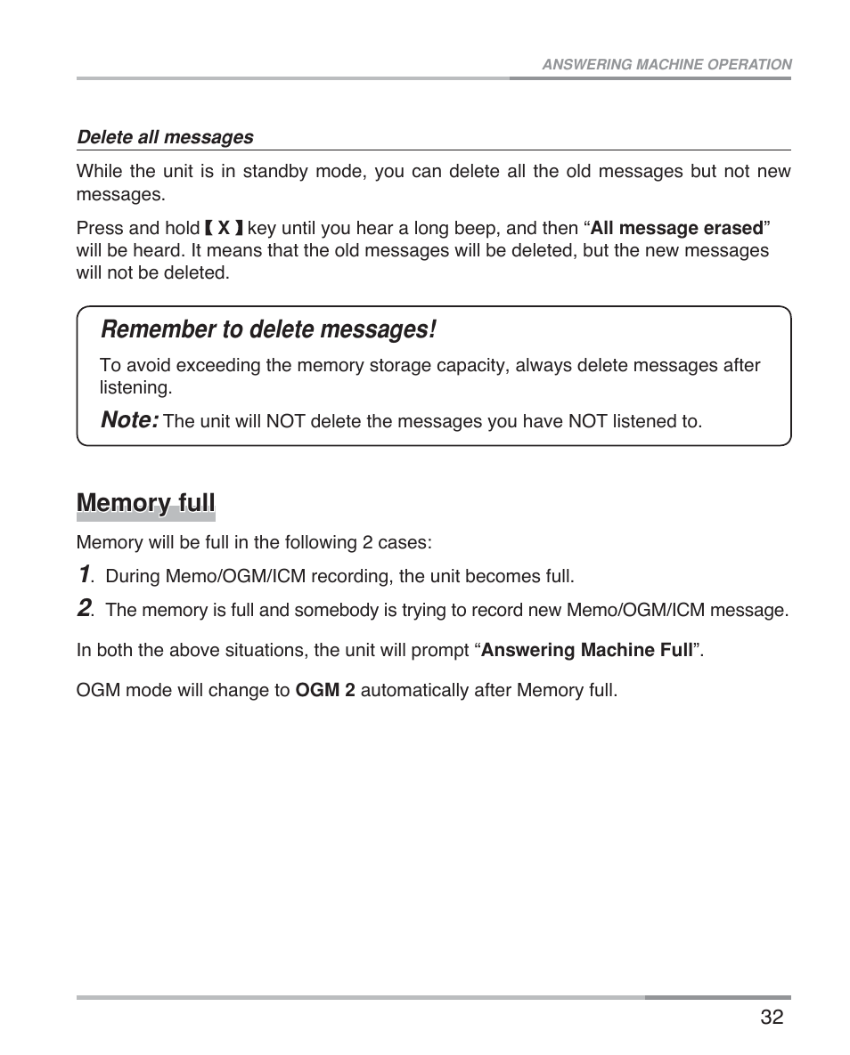 Remember to delete messages | Oricom eco5100 Series User Manual | Page 35 / 44
