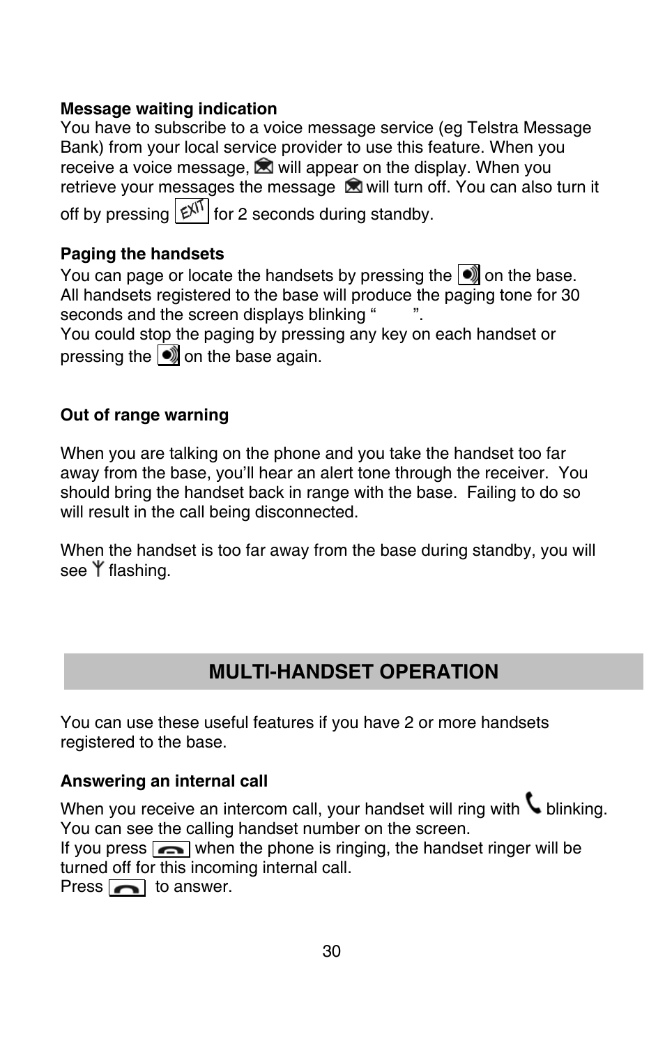 Lti-handset operation, Multi-handset operation | Oricom P900 User Manual | Page 30 / 35