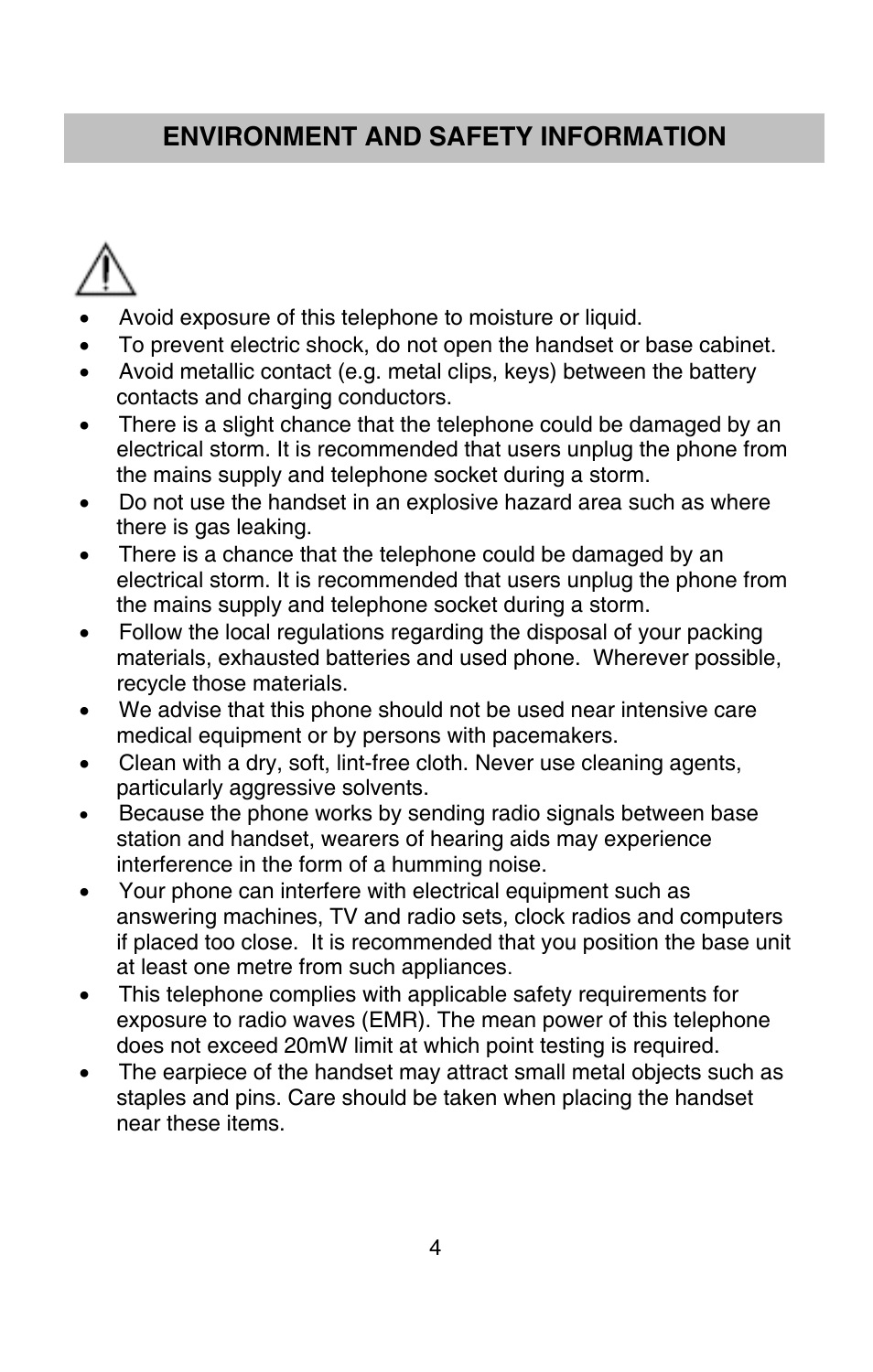 Safety information, Environment and safety information | Oricom P900 User Manual | Page 4 / 35
