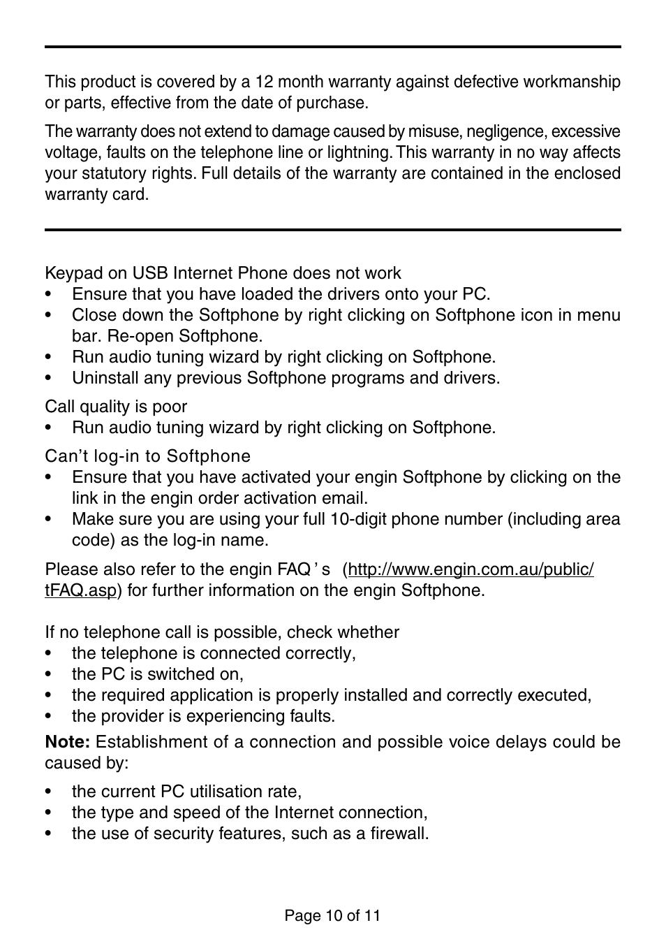 Warranty information, Troubleshooting | Oricom IP-7 User Manual | Page 10 / 11