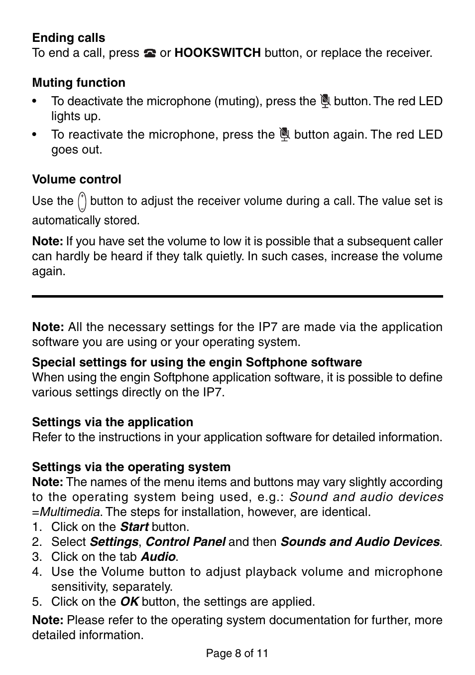 Settings | Oricom IP-7 User Manual | Page 8 / 11