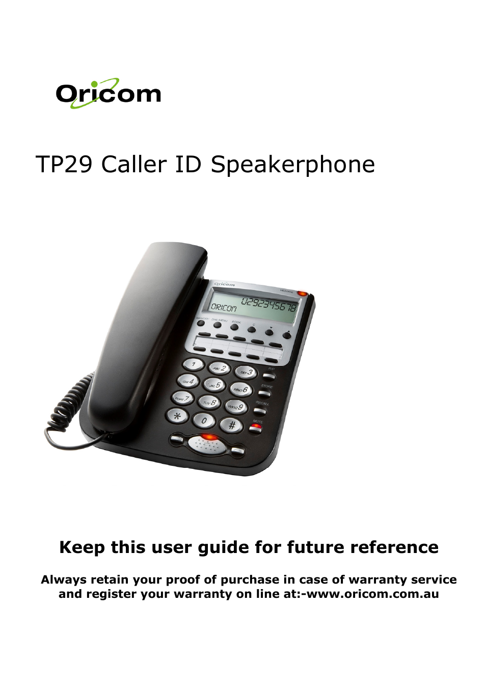 Oricom TP29 User Manual | 19 pages