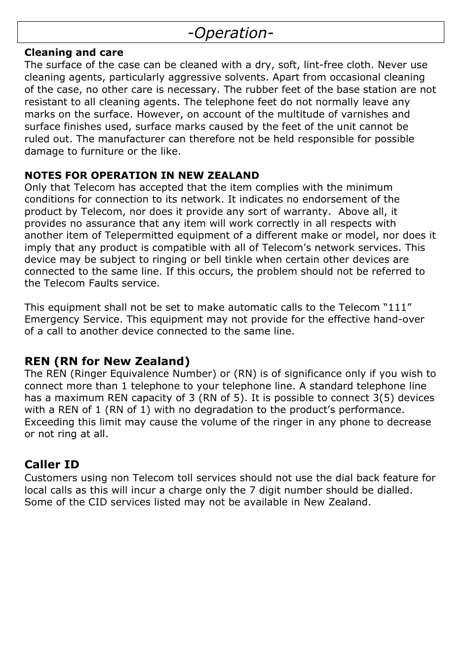 Operation | Oricom TP29 User Manual | Page 4 / 19