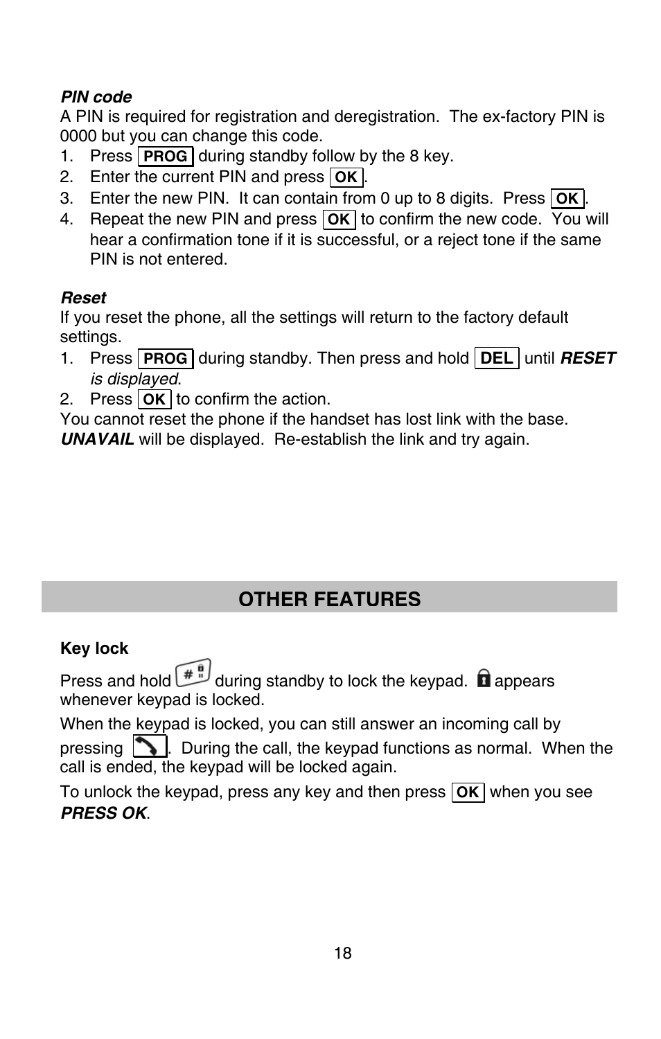 Other features | Oricom P80 User Manual | Page 18 / 23