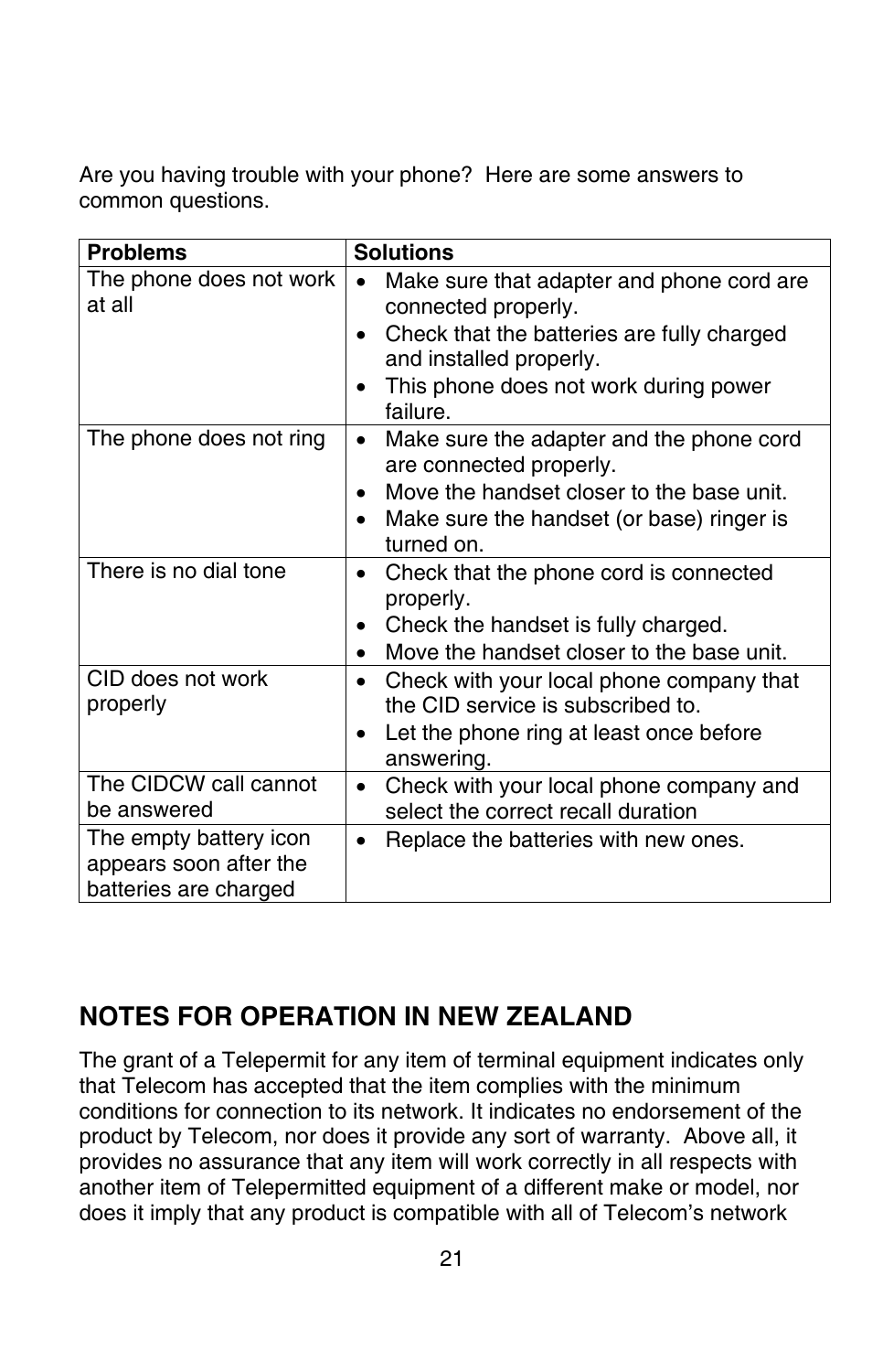 Troubleshooting | Oricom P80 User Manual | Page 21 / 23